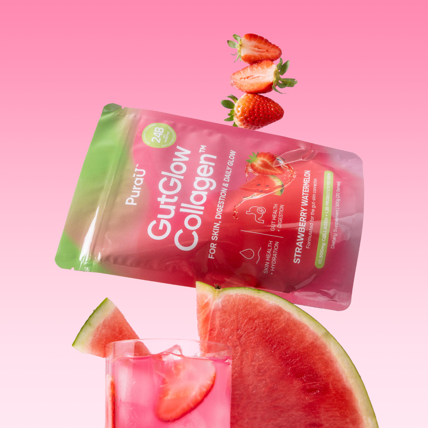 GutGlow™ Collagen - Strawberry Watermelon