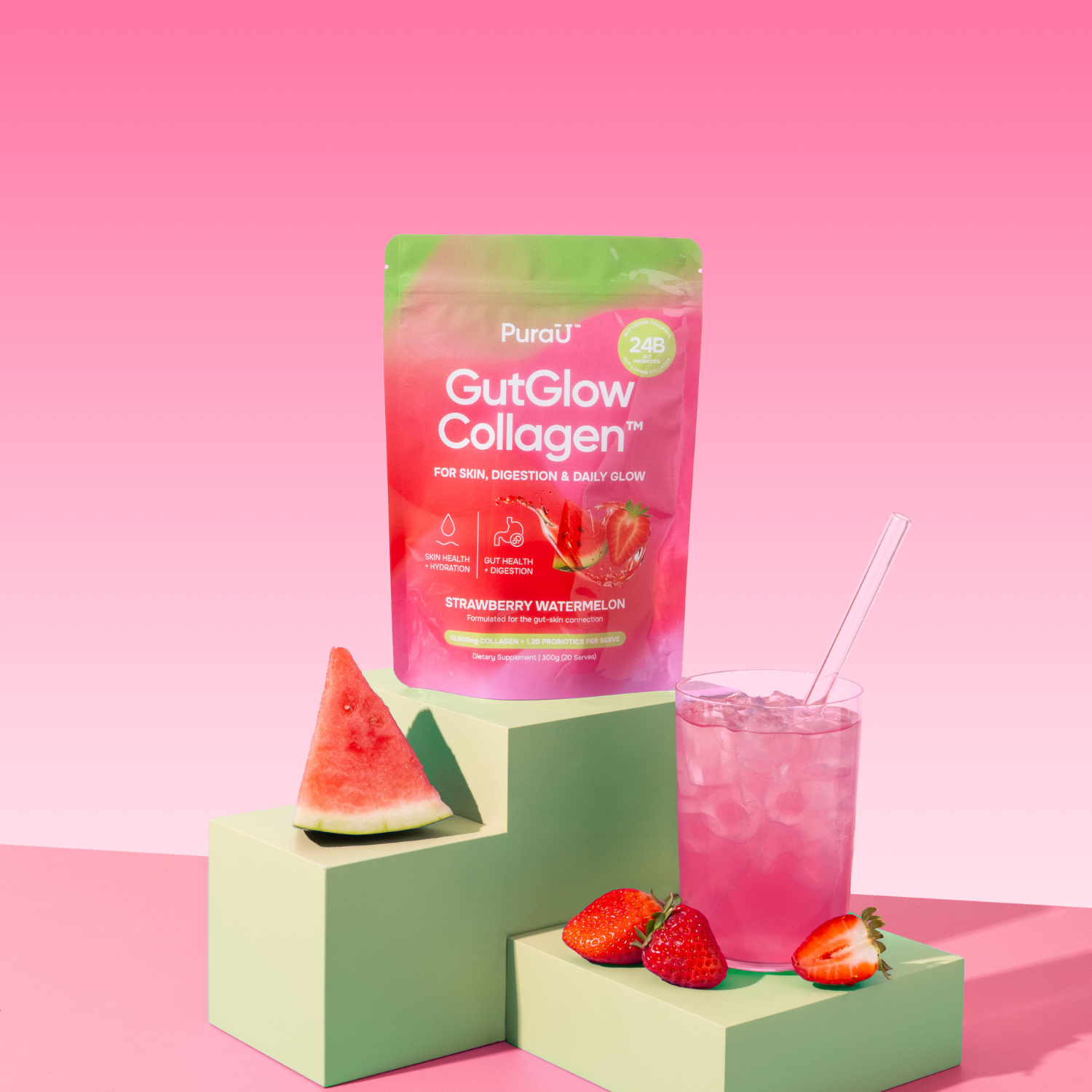 GutGlow™ Collagen - Strawberry Watermelon