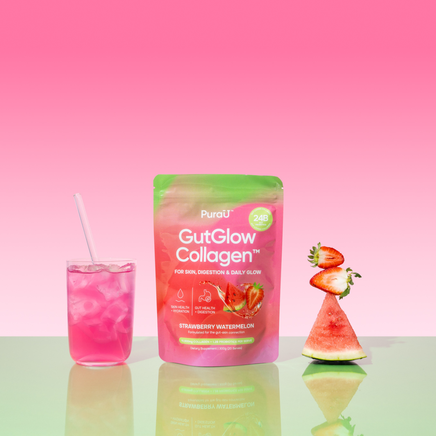 GutGlow™ Collagen - Strawberry Watermelon